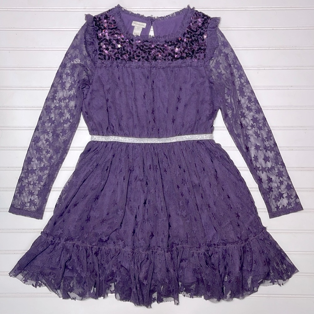 MONSOON VGUC Sequin Stars Lace Ruffle Long Sleeve Dress